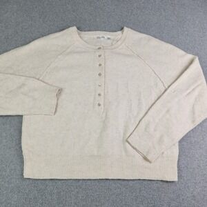 Cloth by Design Henley Sweater Womens Large Cream Knitted Soft Warm Long Sleeve
